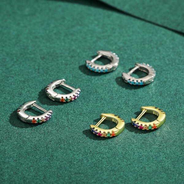 Compact Round Rainbow Cubic Zirconia Hoop Earrings