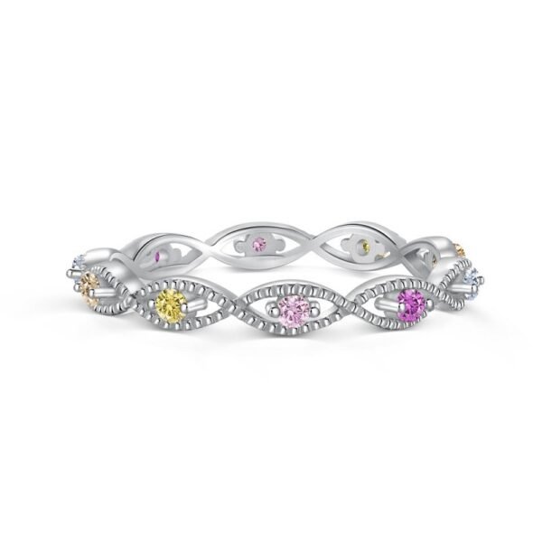 Cross Bead Hollow Rainbow Cubic Zirconia Band