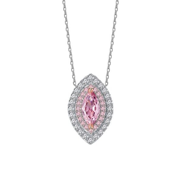 Double Halo Marquise Pink Cubic Zirconia S925 Necklace