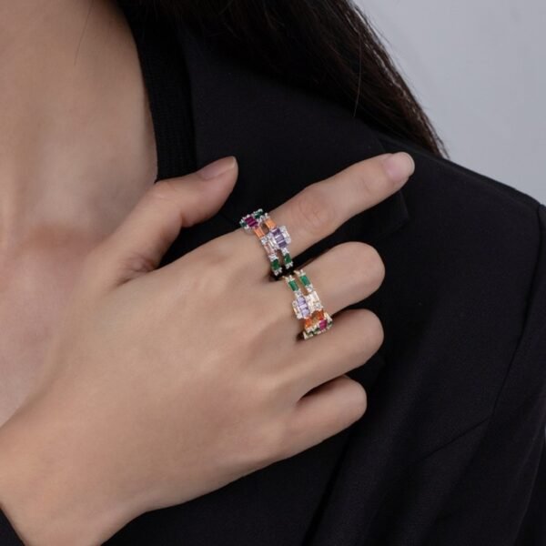Elegance Emerald Cut Rainbow Cubic Zirconia Ring