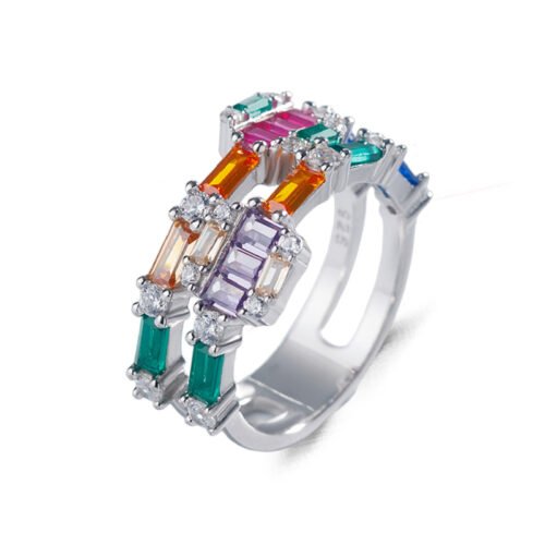 Elegance Emerald Cut Rainbow Cubic Zirconia Ring