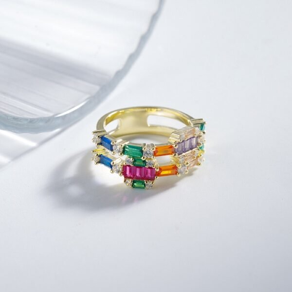 Elegance Emerald Cut Rainbow Cubic Zirconia Ring