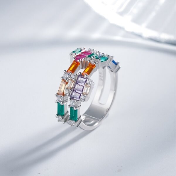 Elegance Emerald Cut Rainbow Cubic Zirconia Ring
