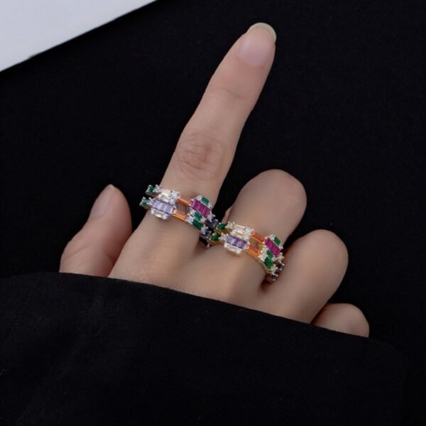 Elegance Emerald Cut Rainbow Cubic Zirconia Ring