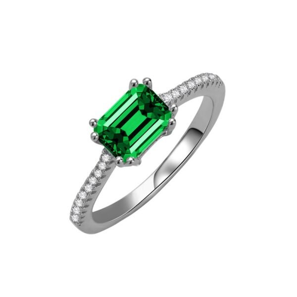 Emerald Cut Green Cubic Zirconia S925 Pave Ring