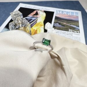 Emerald Cut Green Cubic Zirconia S925 Pave Ring