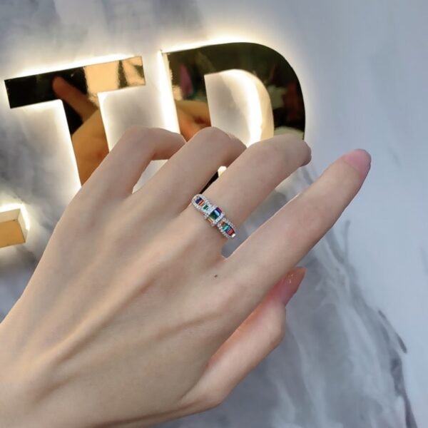 Emerald Cut Rainbow Cubic Zirconia Butterfly Ring