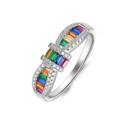 Emerald Cut Rainbow Cubic Zirconia Butterfly Ring