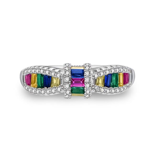 Emerald Cut Rainbow Cubic Zirconia Butterfly Ring