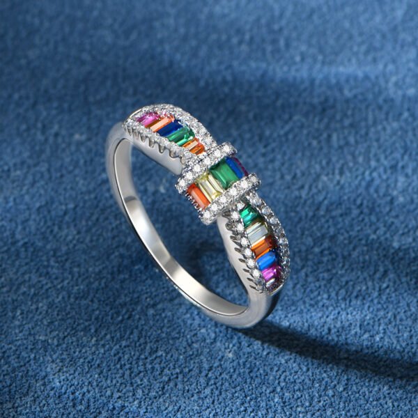 Emerald Cut Rainbow Cubic Zirconia Butterfly Ring