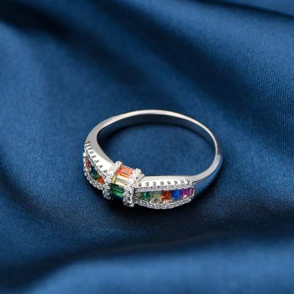 Emerald Cut Rainbow Cubic Zirconia Butterfly Ring