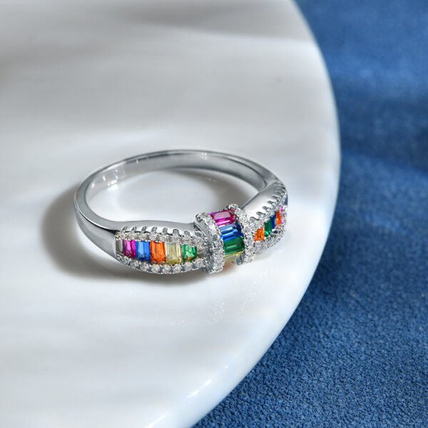 Emerald Cut Rainbow Cubic Zirconia Butterfly Ring