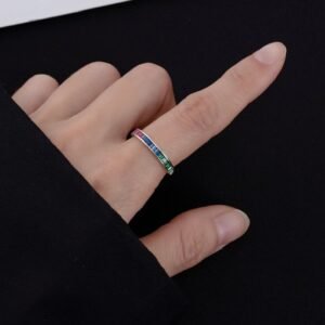 Emerald Cut Rainbow Cubic Zirconia Channel Set Ring