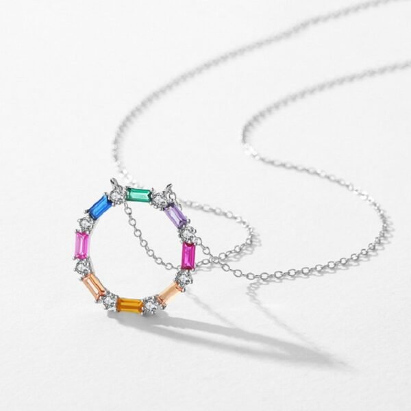 Emerald Cut Rainbow Cubic Zirconia Circle Necklace