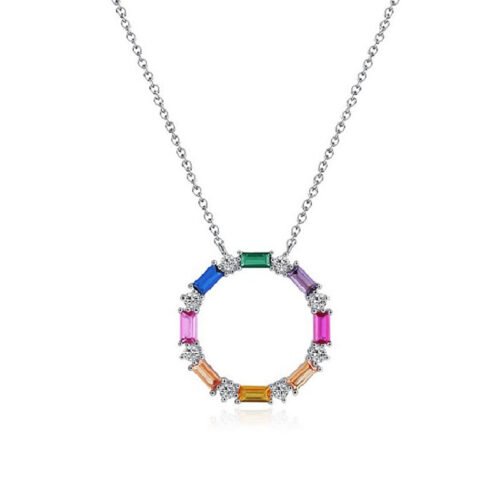 Emerald Cut Rainbow Cubic Zirconia Circle Necklace