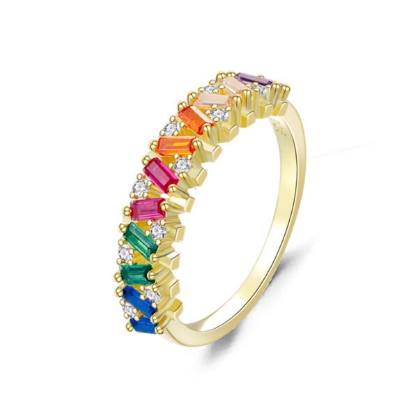 Emerald Cut Rainbow Cubic Zirconia Cross Design Ring