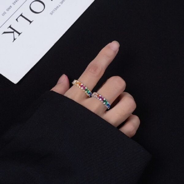 Emerald Cut Rainbow Cubic Zirconia Cross Design Ring