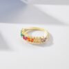 Emerald Cut Rainbow Cubic Zirconia Cross Design Ring