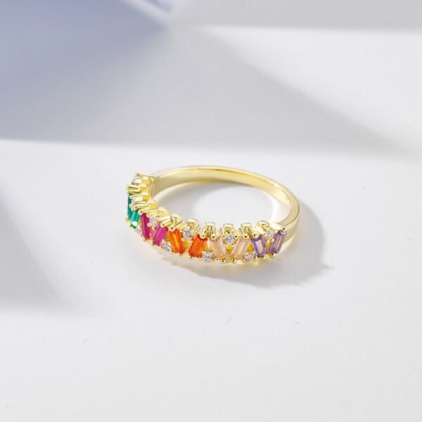 Emerald Cut Rainbow Cubic Zirconia Cross Design Ring