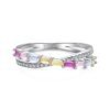 Emerald Cut Rainbow Cubic Zirconia Crossover Ring
