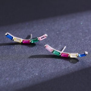 Emerald Cut Rainbow Cubic Zirconia Earrings