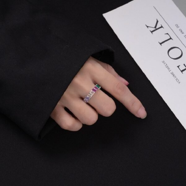 Emerald Cut Rainbow Cubic Zirconia Fine Ring
