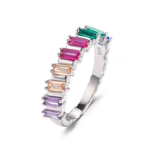 Emerald Cut Rainbow Cubic Zirconia Fine Ring