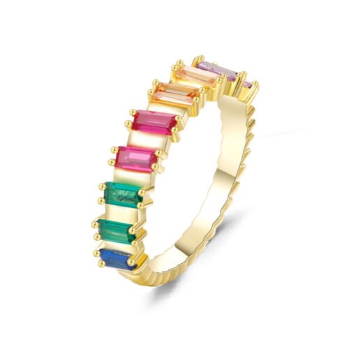 Emerald Cut Rainbow Cubic Zirconia Fine Ring