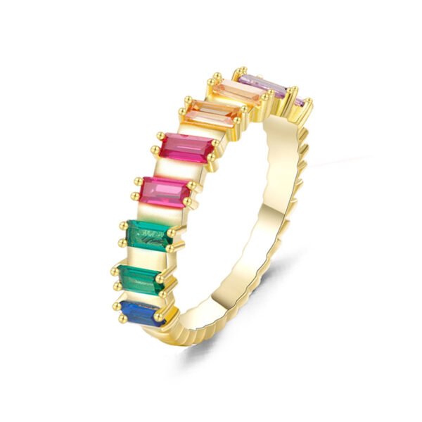 Emerald Cut Rainbow Cubic Zirconia Fine Ring