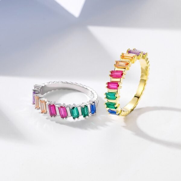 Emerald Cut Rainbow Cubic Zirconia Fine Ring