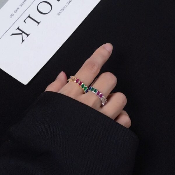 Emerald Cut Rainbow Cubic Zirconia Fine Ring