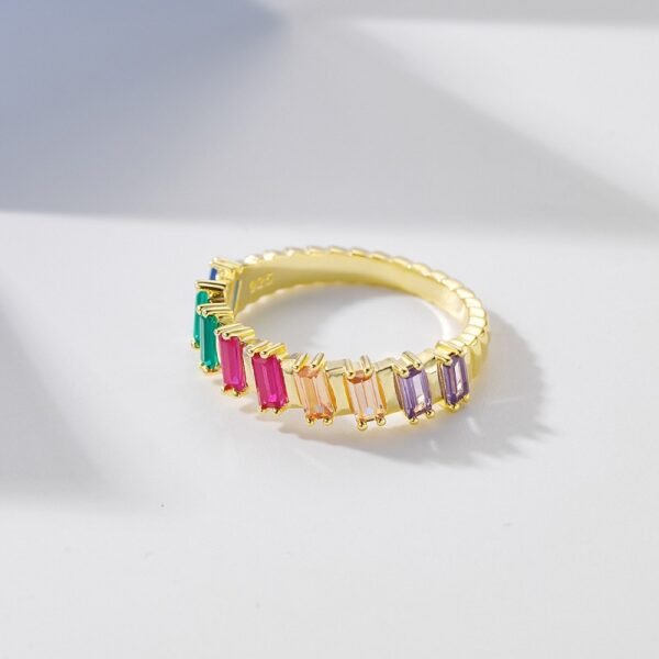 Emerald Cut Rainbow Cubic Zirconia Fine Ring