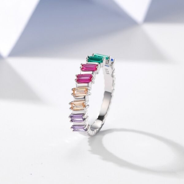 Emerald Cut Rainbow Cubic Zirconia Fine Ring