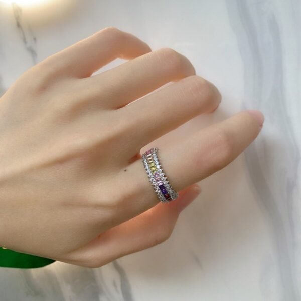 Emerald Cut Rainbow Cubic Zirconia Full Band