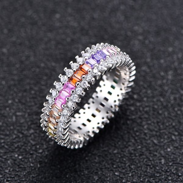 Emerald Cut Rainbow Cubic Zirconia Full Band