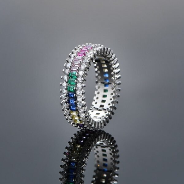 Emerald Cut Rainbow Cubic Zirconia Full Band