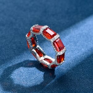 Emerald Cut Rainbow Cubic Zirconia Gear Band