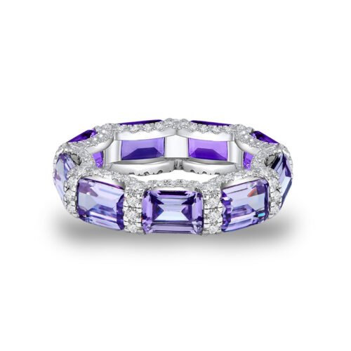 Emerald Cut Rainbow Cubic Zirconia Gear Band