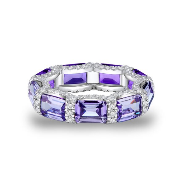 Emerald Cut Rainbow Cubic Zirconia Gear Band