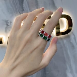 Emerald Cut Rainbow Cubic Zirconia Gear Band