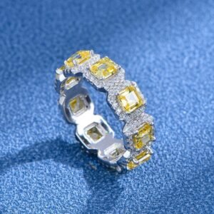 Emerald Cut Rainbow Cubic Zirconia Halo Bezel Ring