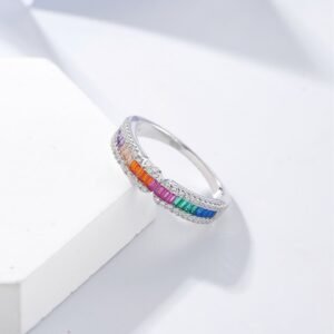 Emerald Cut Rainbow Cubic Zirconia Halo Ring