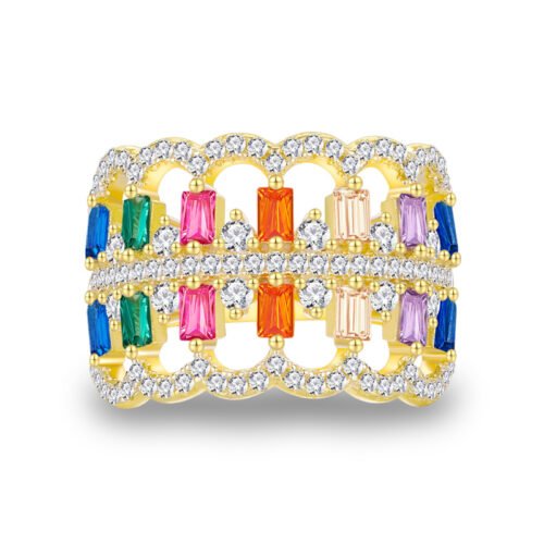 Emerald Cut Rainbow Cubic Zirconia Heart Shaped Band