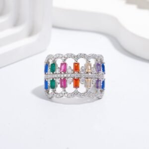 Emerald Cut Rainbow Cubic Zirconia Heart Shaped Band