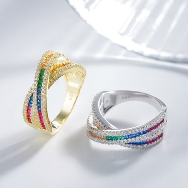 Emerald Cut Rainbow Cubic Zirconia Infinite Ring