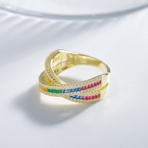 Emerald Cut Rainbow Cubic Zirconia Infinite Ring