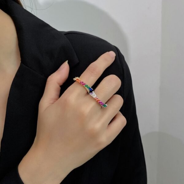 Emerald Cut Rainbow Cubic Zirconia Infinite Ring