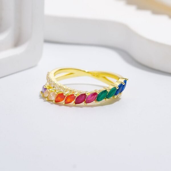 Emerald Cut Rainbow Cubic Zirconia Infinite Ring