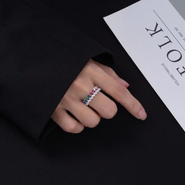 Emerald Cut Rainbow Cubic Zirconia Layer Ring