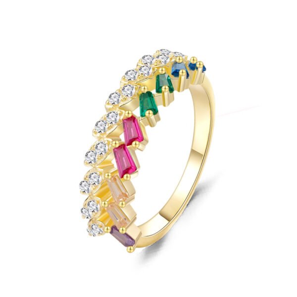 Emerald Cut Rainbow Cubic Zirconia Layer Ring